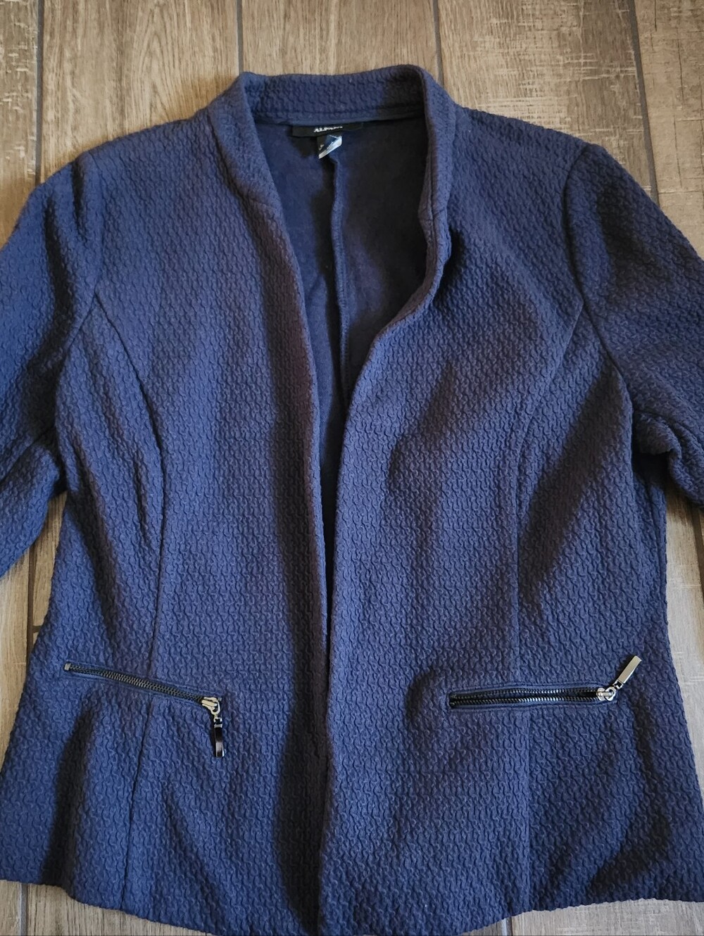 Alfani Navy Textured Open-Front Blazer with Zip Pockets